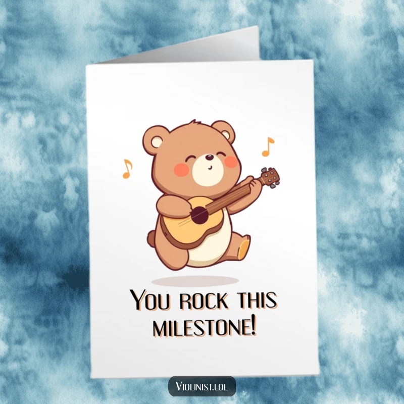 Funny Free Printable Congratulations Card: Energetic bear playing a happy tune, celebrating success, ideal for a DIY gift.