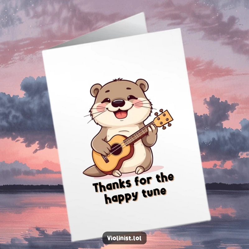 Funny Free Printable Thank You Card: A playful otter with a big grin, strumming a ukulele to express thanks.