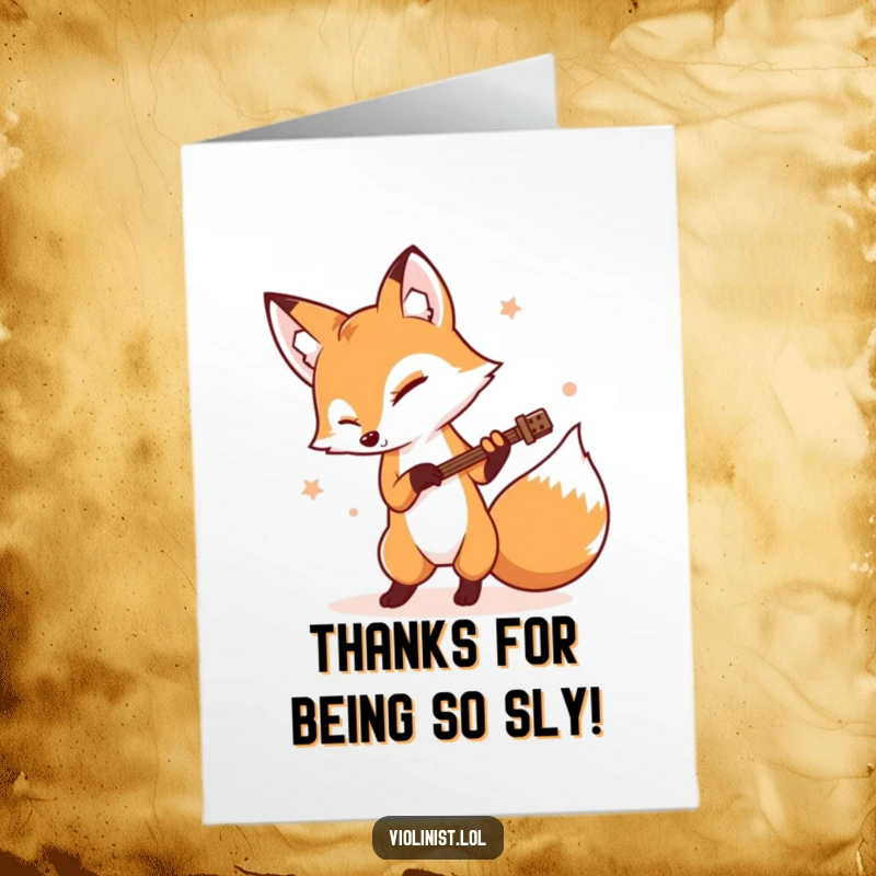 Funny Free Printable Thank You Card: Determined Fox Tapping Foot in Rhythm While Playing an Instrument