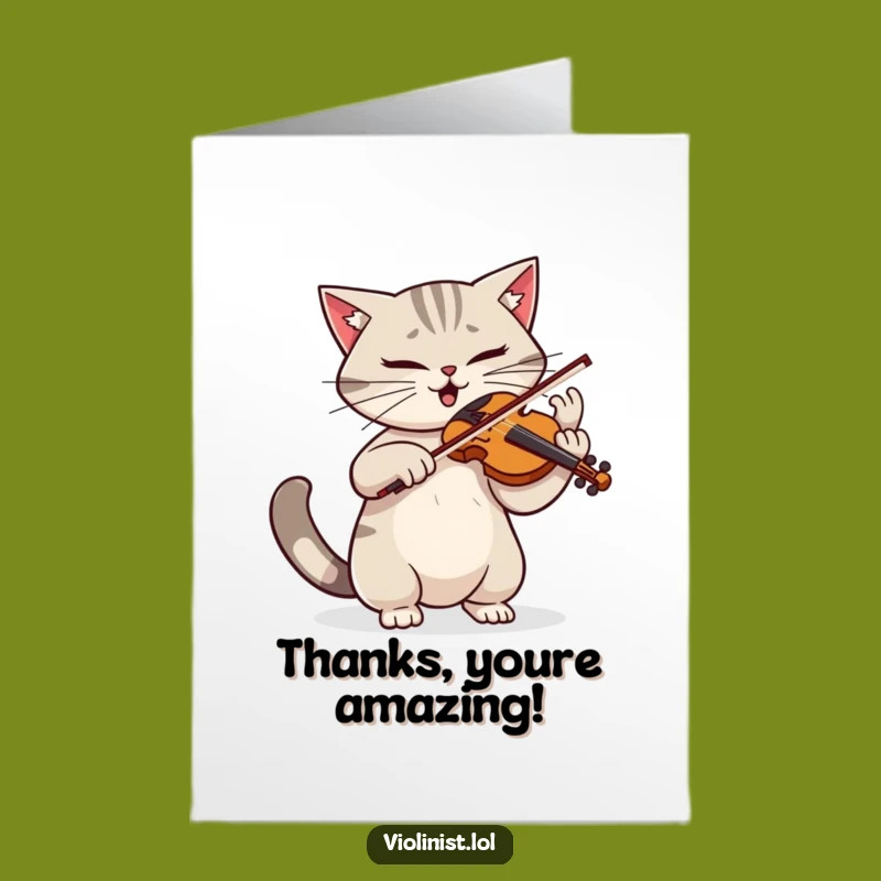 Free Printable Thank You Card: Funny Cat Violinist, Dramatic Flair, Downloadable Gift!