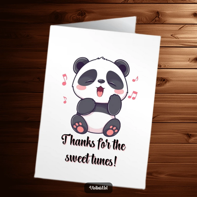 Funny Free Printable Thank You Card: Playful Panda Squeezing Eyes Shut, Lost in the Bliss of a Melody