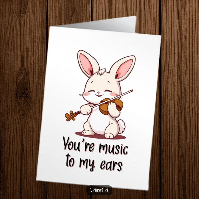 Funny Free Printable Thank You Card: Delightful bunny playing violin with closed eyes, expressing heartfelt thanks musically.
