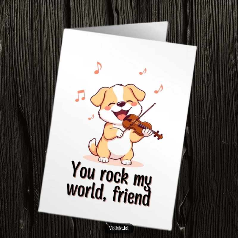 Funny Free Printable Thank You Card: A delighted dog plays the violin, sending thanks with a happy bobbing head.
