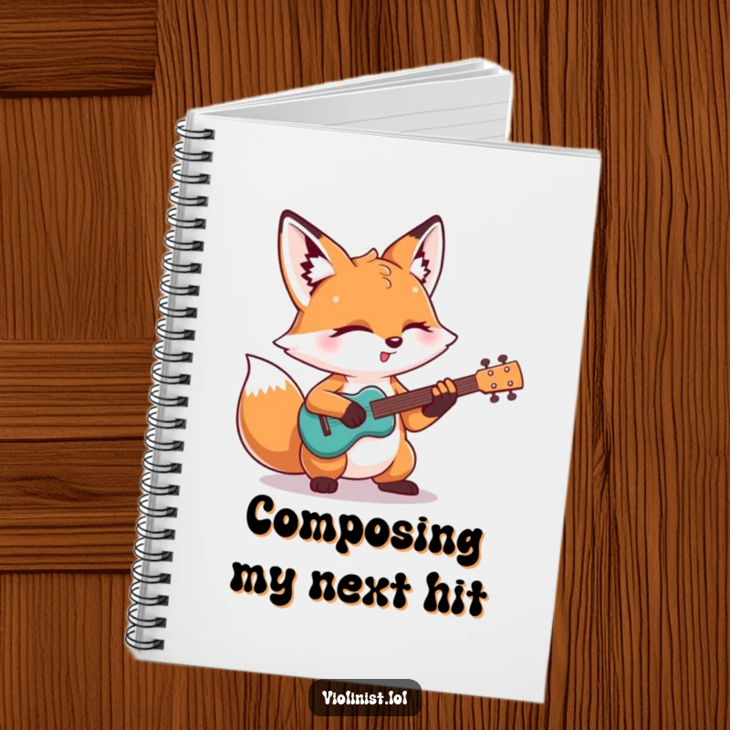 Funny notebook: A determined fox plays a guitar solo, inspiring creative writing and musical notation with its humorous artistic focus.
