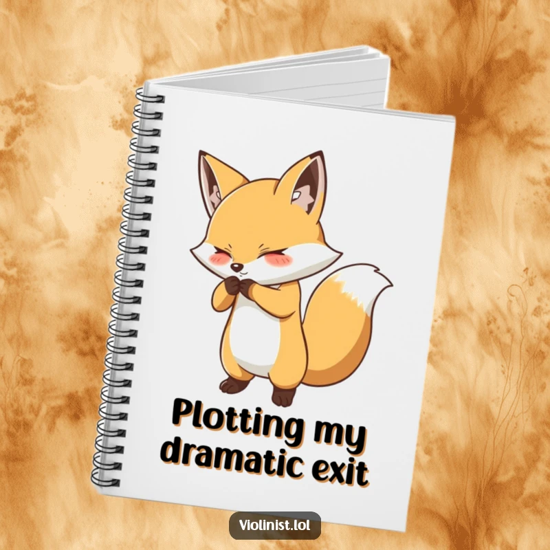 Funny fox bow notebook showing a determined fox performing a dramatic bow, great for jotting down theatrical ideas.