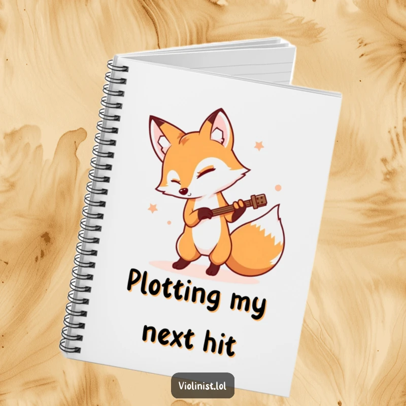 Funny determined fox tapping its foot rhythmically, ready to compose, on a notebook cover, great funny gift.