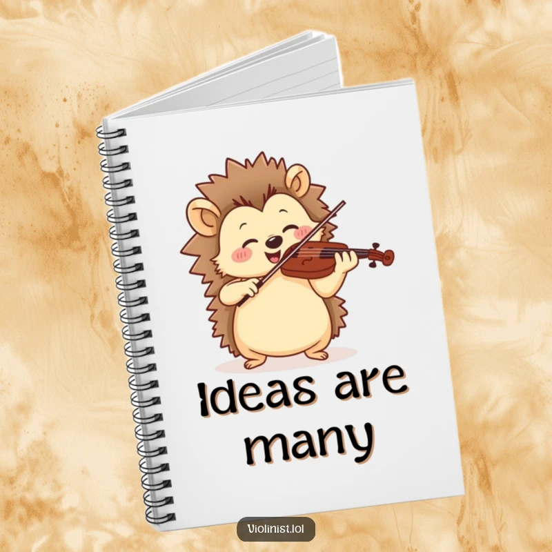 Funny notebook featuring a jolly hedgehog playing violin with rhythmic motion, perfect for capturing musical ideas.