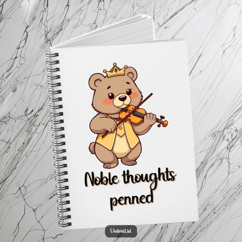Funny proud bear playing violin with regal posture and focused gaze, great for a notebook.