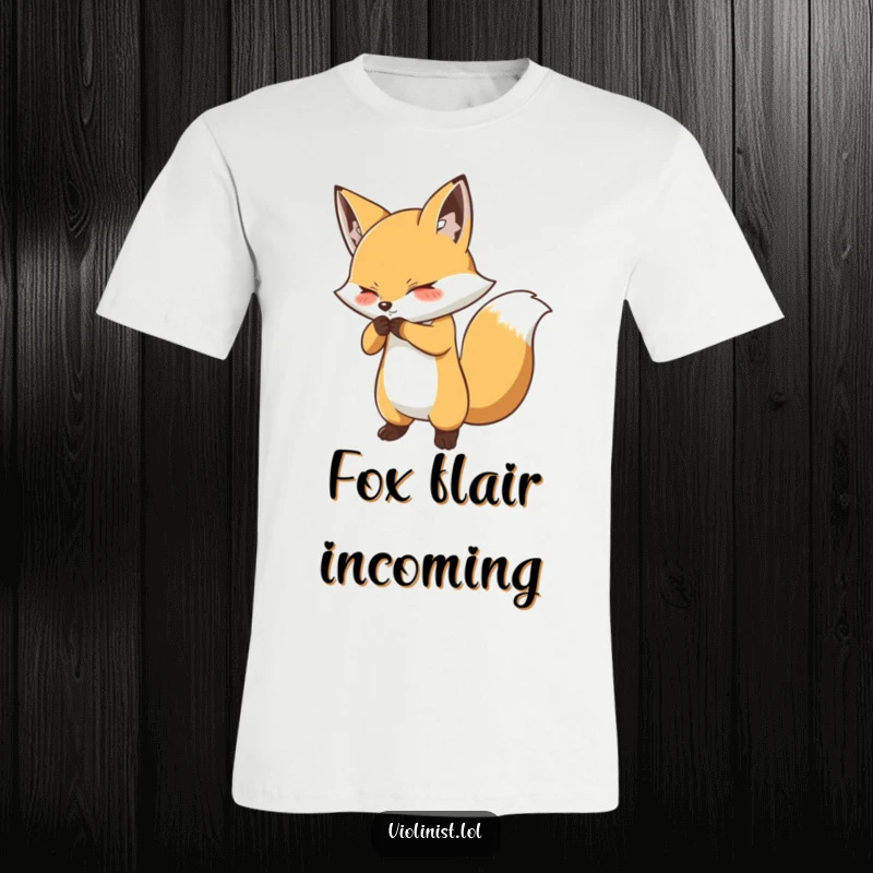 Funny fox bow t-shirt showcasing a determined fox performing a dramatic and flourished bow, perfect for stage lovers.