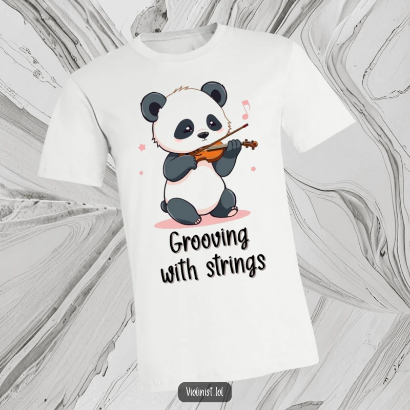 Funny Panda Music T-Shirt: A playful panda sways rhythmically while playing the violin, celebrating the joy of music.