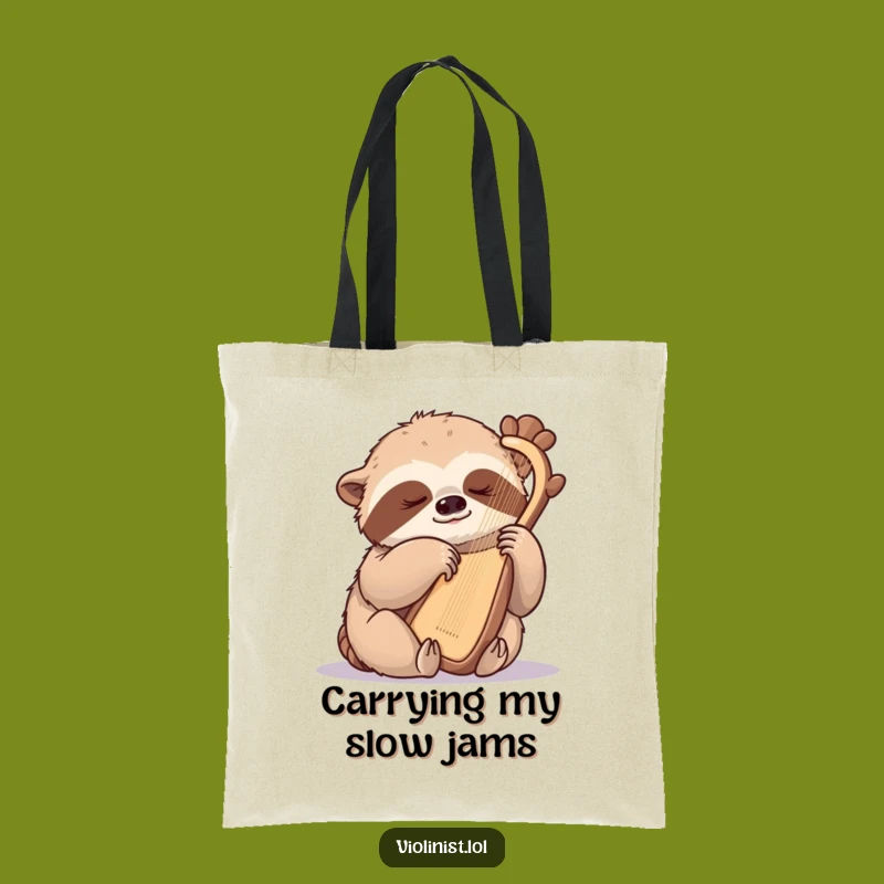 Funny Sloth Harpist Tote Bag: Carry Calmness & Tunes!